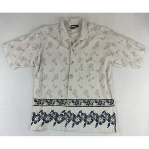 VTG B.U.M Equipment Men's Size L Hawaiian Button Down Shirt Floral Ribbed Cotton